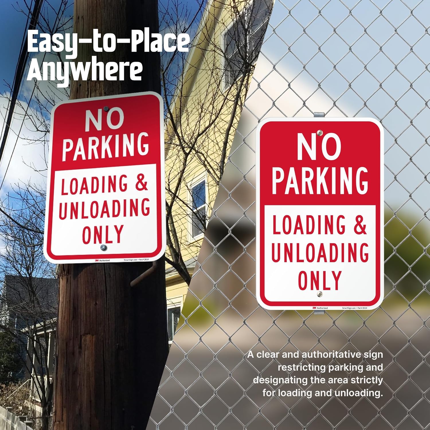 SmartSign 18 x 12 inch “No Parking - Loading And Unloading Only” Metal Sign, 63 mil Aluminum, 3M Laminated Engineer Grade Reflective Material, Red and White, Made in USA