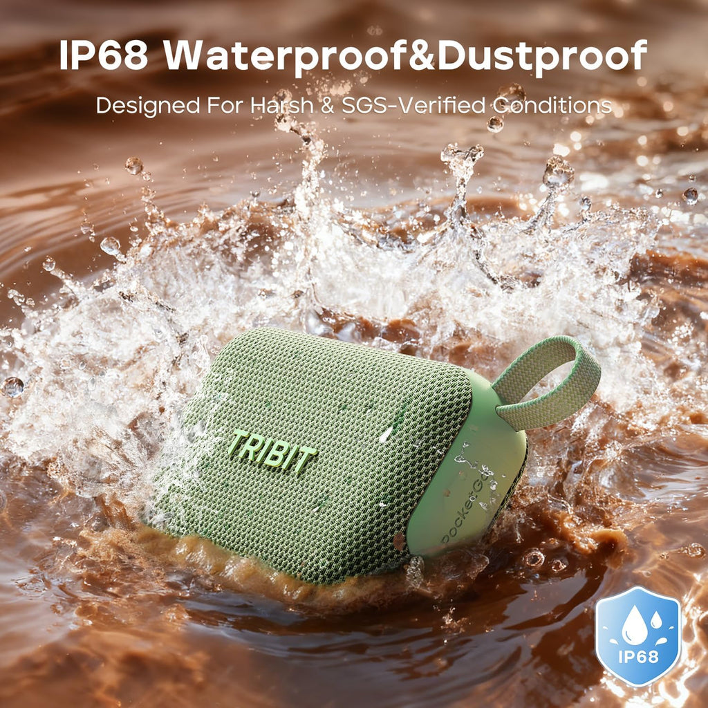 Tribit PocketGo Portable Bluetooth Speaker, 20H Playtime, IP68 Waterproof/Dustproof, Wireless, BT6.0, Shower, Powerful Sound, Custom EQ, TWS, Support TF Card, Floatable, Type-C, Travel/Outdoors (Blue)
