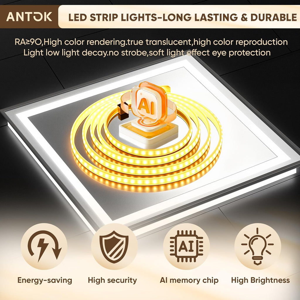 Antok 36X36 LED Bathroom Mirror with Lights, Vanity Mirror for Wall with Black Frame, Touch Control, Anti-Fog, Dimmable Lights, Shatter-Proof, Memory Function, Wall-Mounted Vanity Mirrors