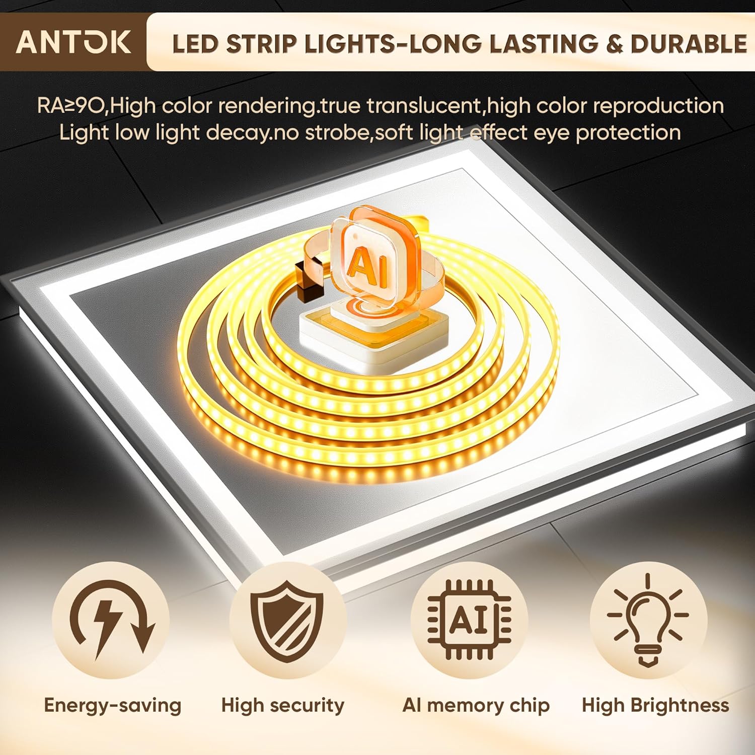 Antok 30X36 LED Bathroom Mirror with Lights, Vanity Mirror for Wall with Black Frame, Touch Control, Anti-Fog, Dimmable Lights, Shatter-Proof, Memory Function, Wall-Mounted Vanity Mirrors