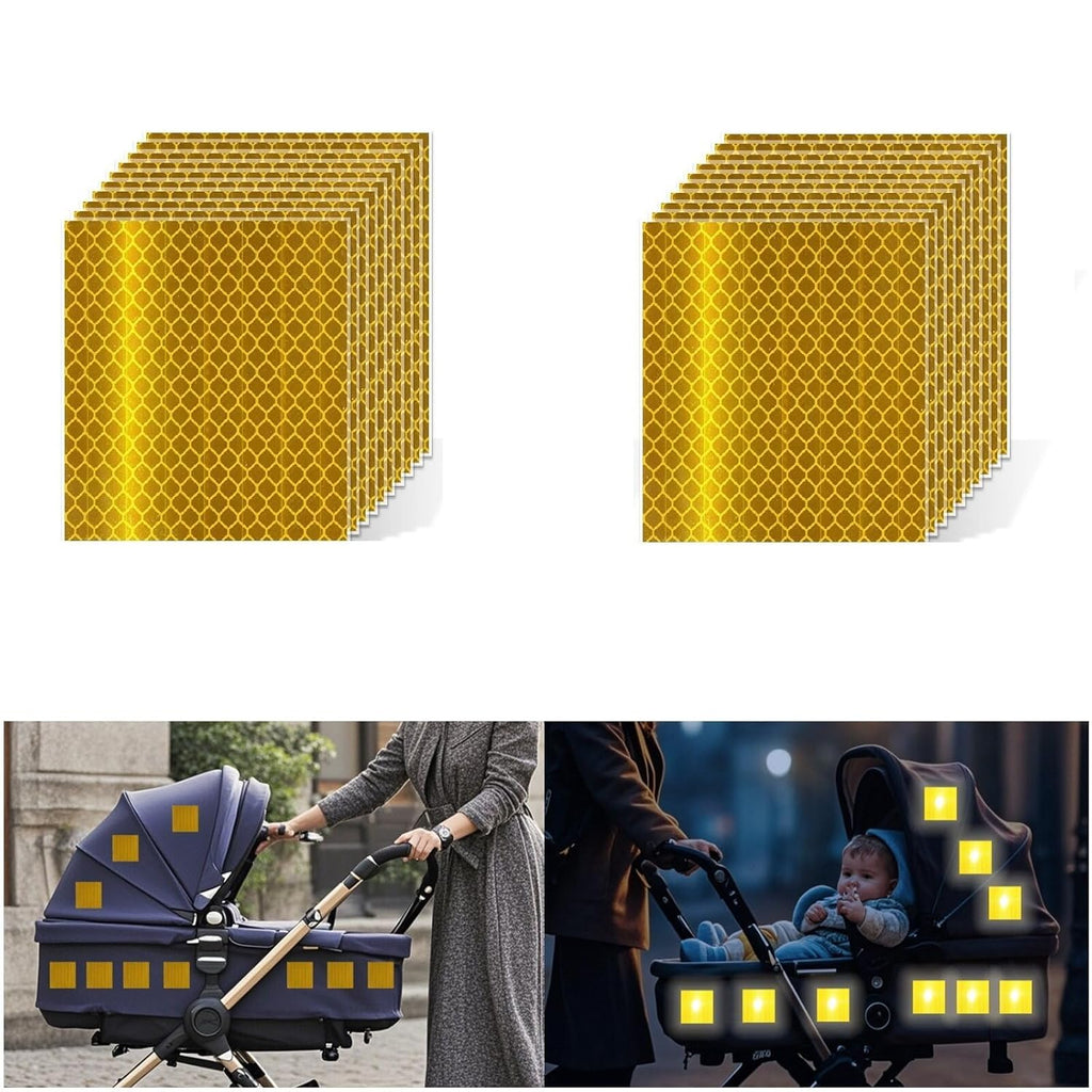 Non Fading Yellow Reflective Stickers 3 inch X 3 inch, Outdoor Waterproof High Visibility Warning Safety Adhesive Reflector Tape (20 Pcs)