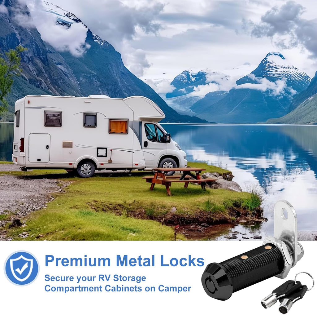 Black Cam Locks RV Storage Locks Keyed Alike, 1-1/2” Fits on 1-1/4” Max Door Thickness, RV Compartment Locks for Camper Trailer Cabinet Locks with Keys (Black 1-1/2 Inch 2Pack)