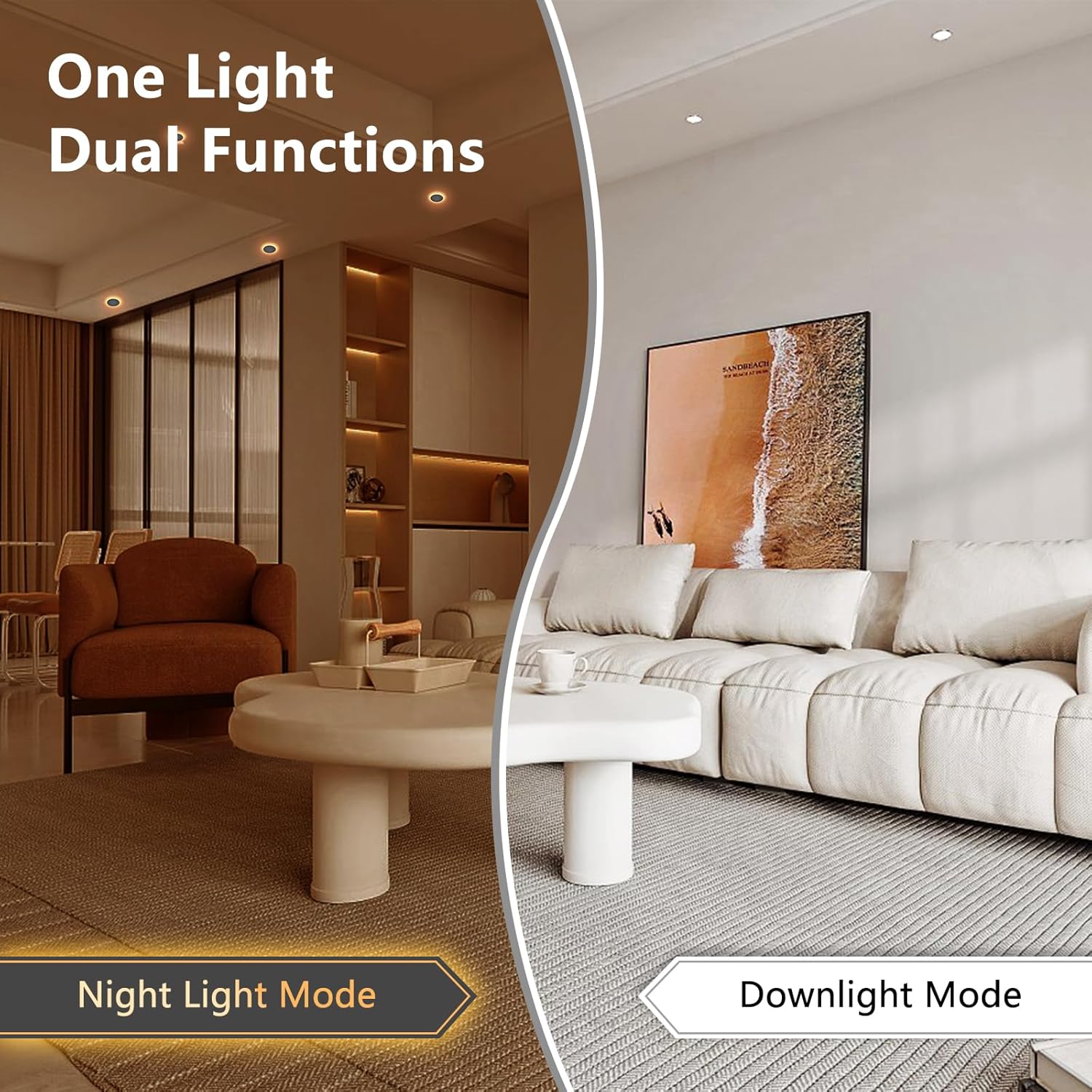 CycevSun 3 Inch LED Recessed Lights with Night Light, Dimmable & 5CCT Selectable Canless Outdoor Soffit, Downlight Wafer Pot Light, 6W, ETL, IC Rated, 6 Pack