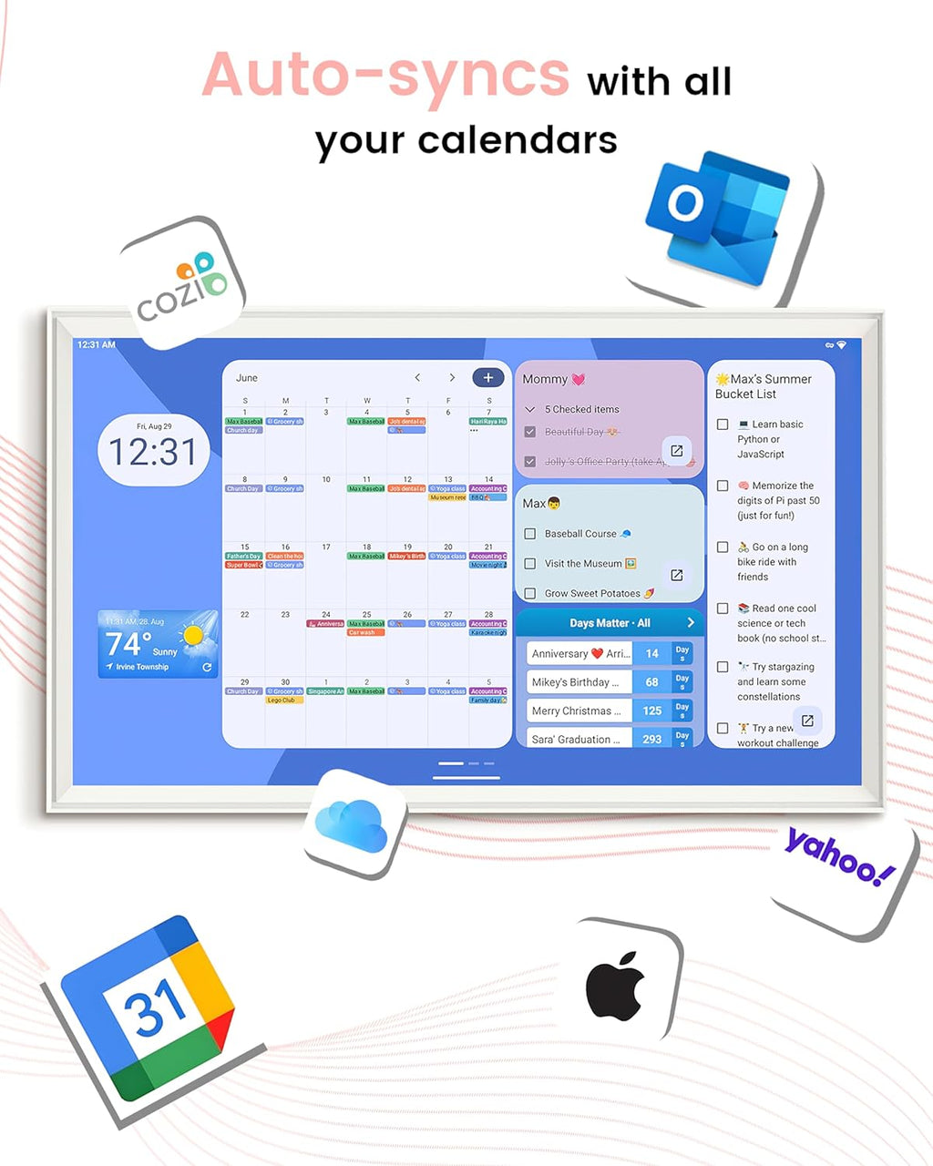 32 Inch Digital Planner Wall Planner Touch Screen Chore Chart Syncs All Android Tablet Apps To Do List Notepad Electronic Smart Calendar Digital for Family Meal Planner Support Via App Store Wall Mount White (White, 32 Inch)