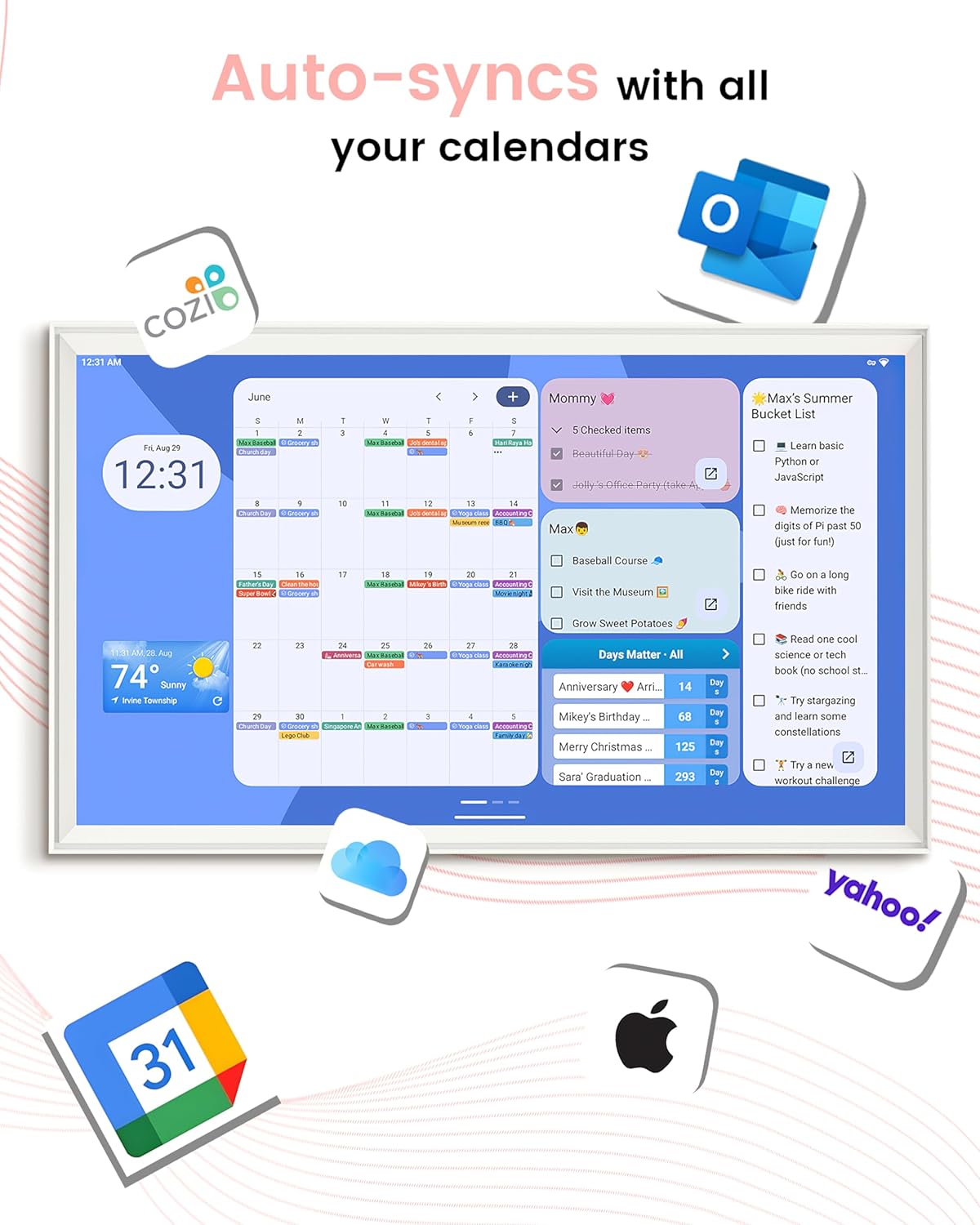 32 Inch Digital Planner Wall Planner Touch Screen Chore Chart Syncs All Android Tablet Apps To Do List Notepad Electronic Smart Calendar Digital for Family Meal Planner Support Via App Store Wall Mount White (White, 32 Inch)