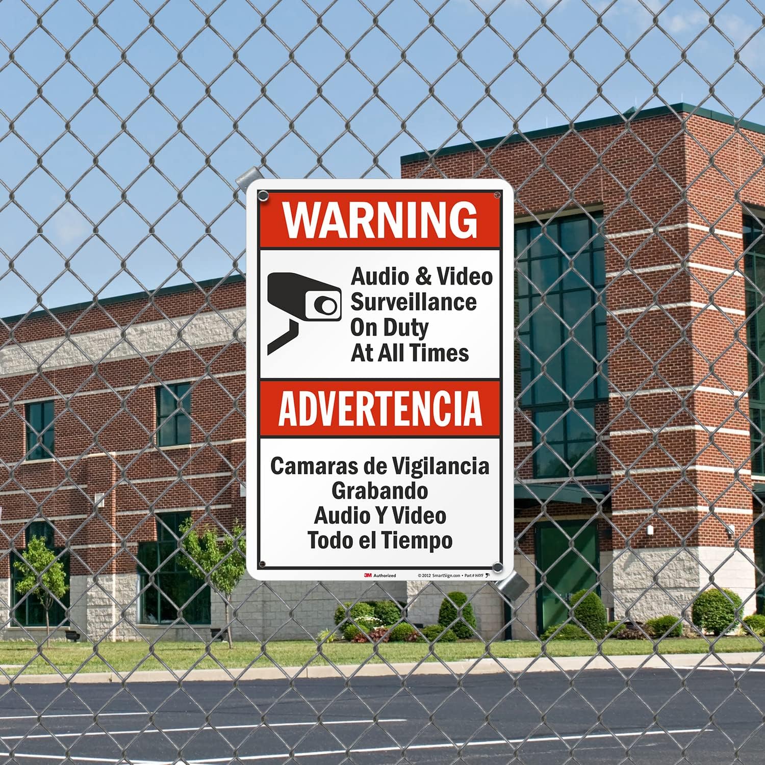 SmartSign 18 x 12 inch “Warning - Audio & Video Surveillance On Duty At All Times” Bilingual Sign, 63 mil Aluminum, 3M Laminated Engineer Grade Reflective Material, Red, Black and White, USA-Made