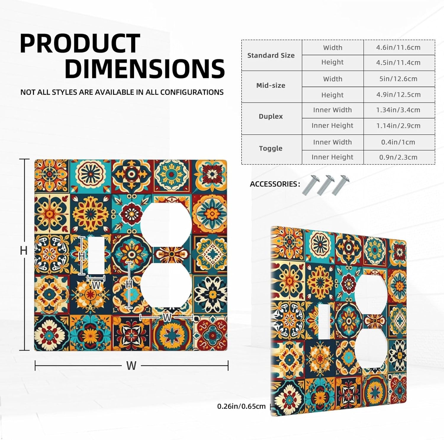 Mexican Talavera Ceramic Tile Moroccan Boho Wallplates 1 Toggle 1 Duplex Switch Plate Electrical GFCI Faceplate Decorative Light Switch Covers for Bathroom Kitchen Decor