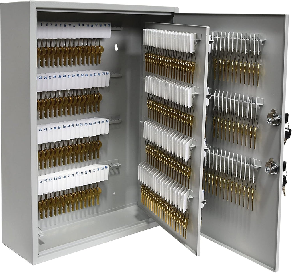 BankSupplies STEELMASTER 320 Key Cabinet - Dual Lock Control Key Box - Welded 22 Gauge Steel Construction - Scratch Resistant - Write-On Key Tags for Easy Identification