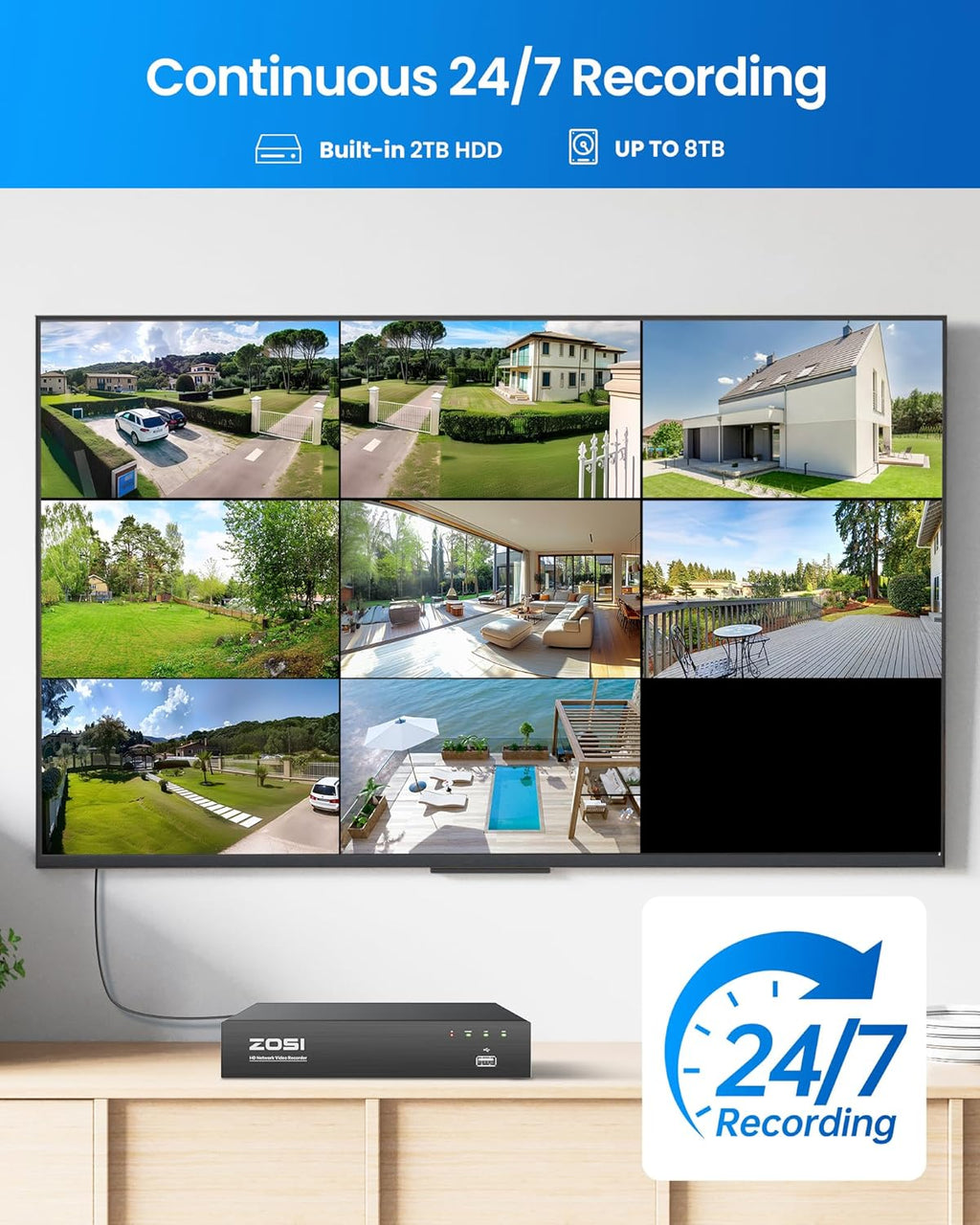 ZOSI 4K PoE Security Camera System,8 x 8MP/4K Outdoor Indoor Cameras with Person Vehicle Detection,People Counting,One-Way Audio,Night Vision,8CH 8MP CCTV NVR with 2TB HDD for Business 24/7 Recording