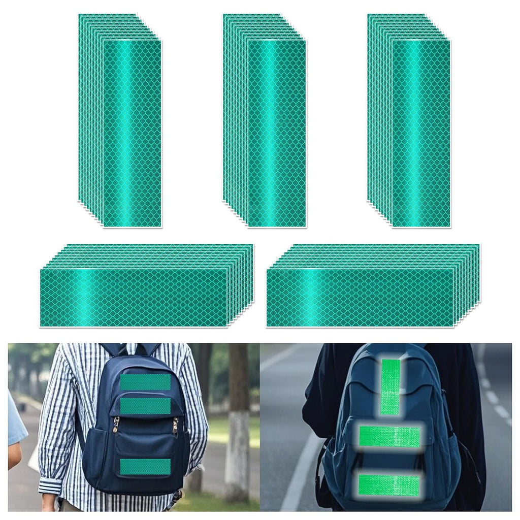 Non Fading Green Reflective Stickers 2 inch X 6 inch, Outdoor Waterproof High Visibility Warning Safety Adhesive Reflector Tape (50 Pcs)
