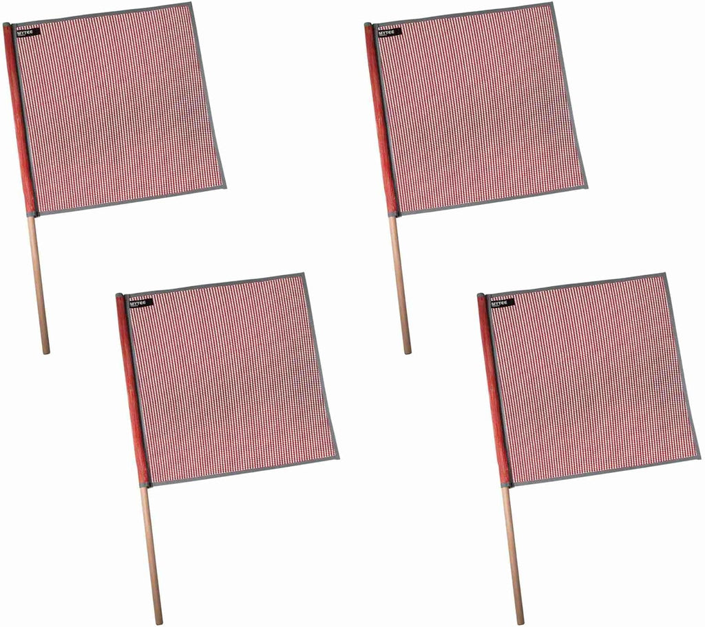 Mytee Products (4 Pack) 18"x18" Red Warning Flags for Trucks with Dowel & Reflective Webbing - High Visibility Vinyl Mesh Safety Flag DOT Compliant