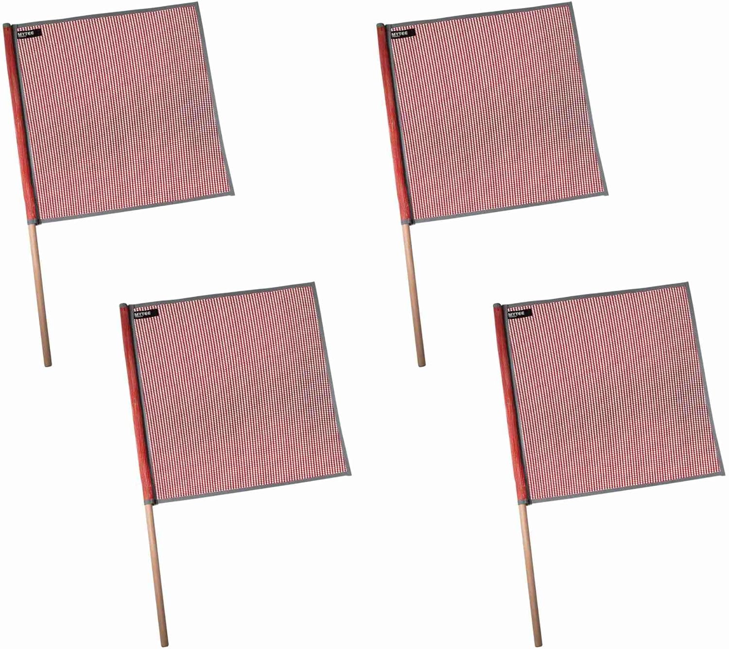 Mytee Products (4 Pack) 18"x18" Red Warning Flags for Trucks with Dowel & Reflective Webbing - High Visibility Vinyl Mesh Safety Flag DOT Compliant