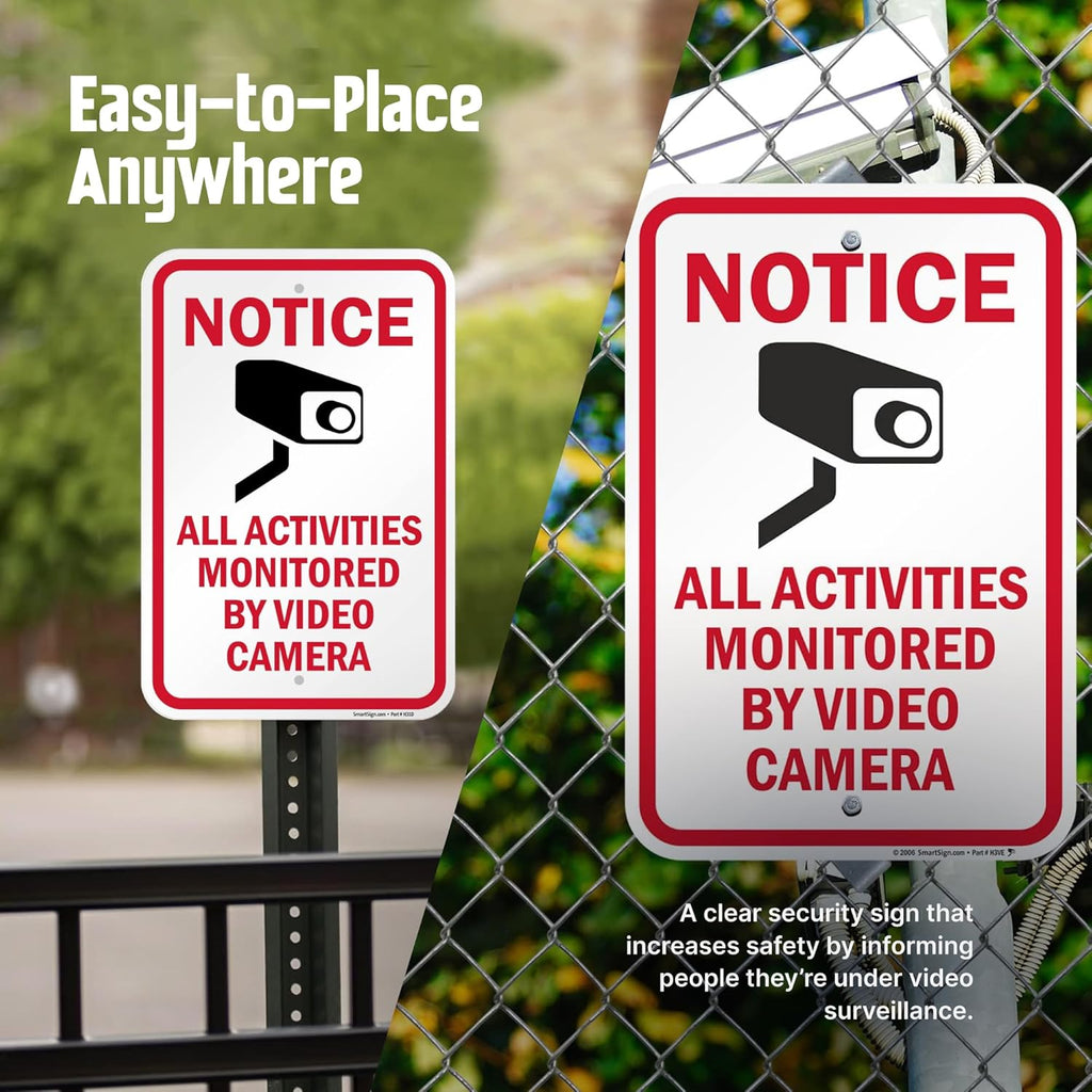 SmartSign Notice All Activities Monitored By Video Camera Sign - 2 Pack, 18 x 12 inch, 2mm Aluminum Composite, Red/Black on White, Made in USA