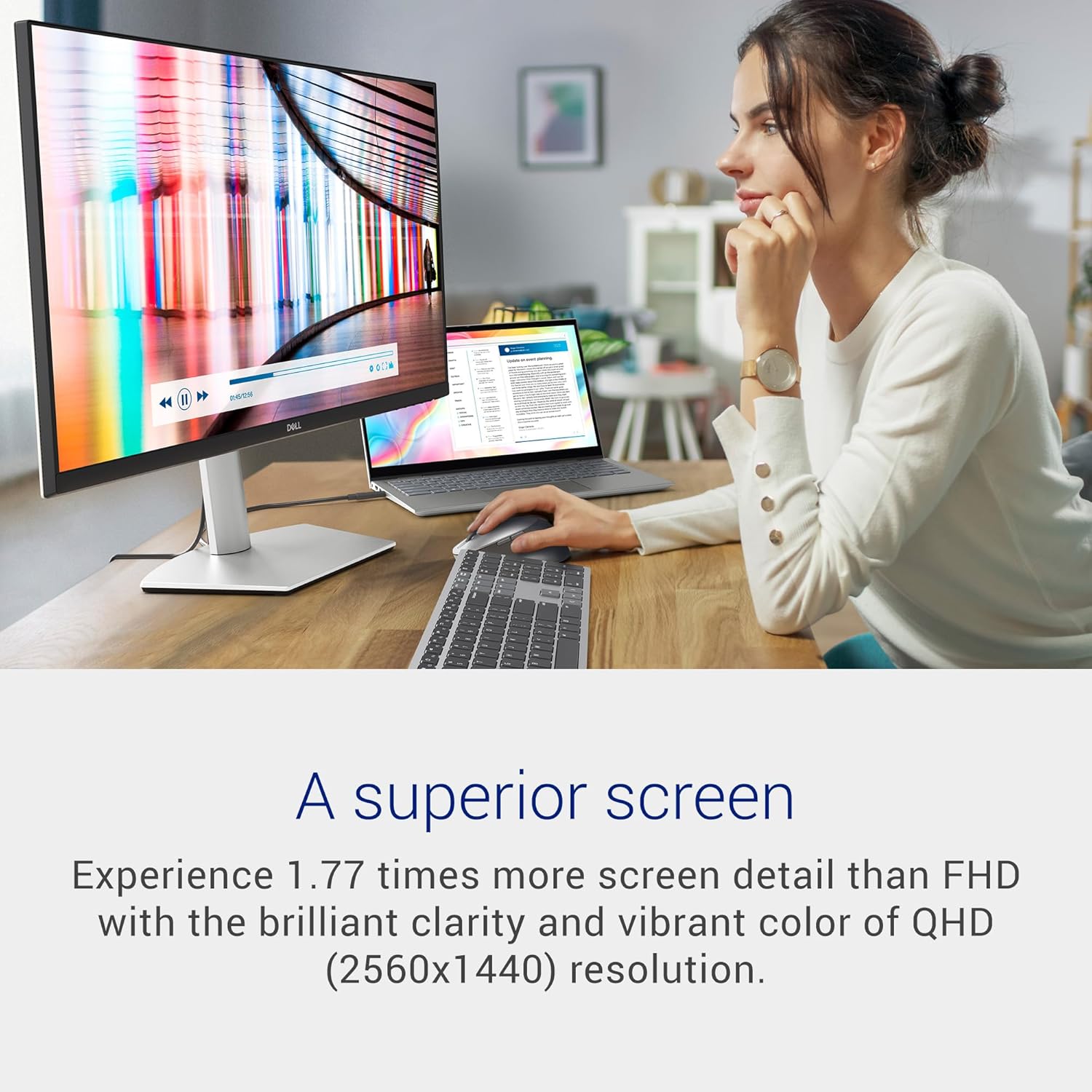 Dell S2722DC Monitor - 27-inch WQHD (2560x1440) 75Hz 4Ms Display, AMD FreeSync, Built in Speaker, USB Type-C Connectivity, Height/Pivot/Swivel/Tilt Adjust - Platinum Silver