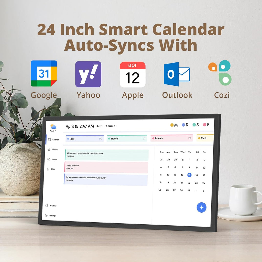24 inch Digital Calendar Chore Chart – Interactive Touchscreen，Hearth Display Desk Digital Calendar Seamless Scheduling Black