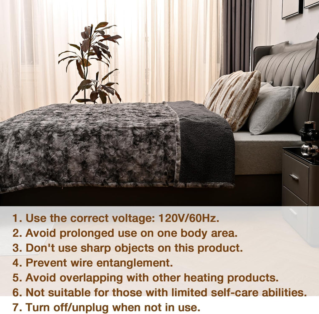 Bearhug Electric Blanket King Size 100"x 90", Dual Controllers Heated Blanket, Reversible Faux Fur & Sherpa, Over-Heat Protect, 10 Heating Levels, ETL, Machine Washable