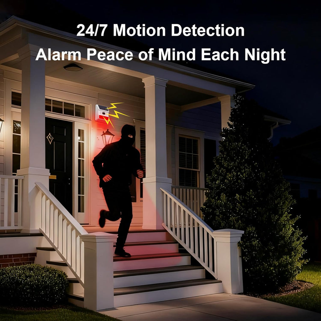 Solar Outdoor Wireless Motion Sensor Alarm,High-Decibel Siren with Sound and Strobe Light Motion Sensor–Protects Homes,Farms,Garages,Ranches & More,Deters Potential Threats,NO Remote or WiFi