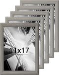 KTKDE 11x17 Picture Frame Set of 5, Wooden frames Grey, Vertical & Horizontal Wall Hanging for Wall Display,Studio Gallery Photo Frame for Photos, Posters & Art Prints