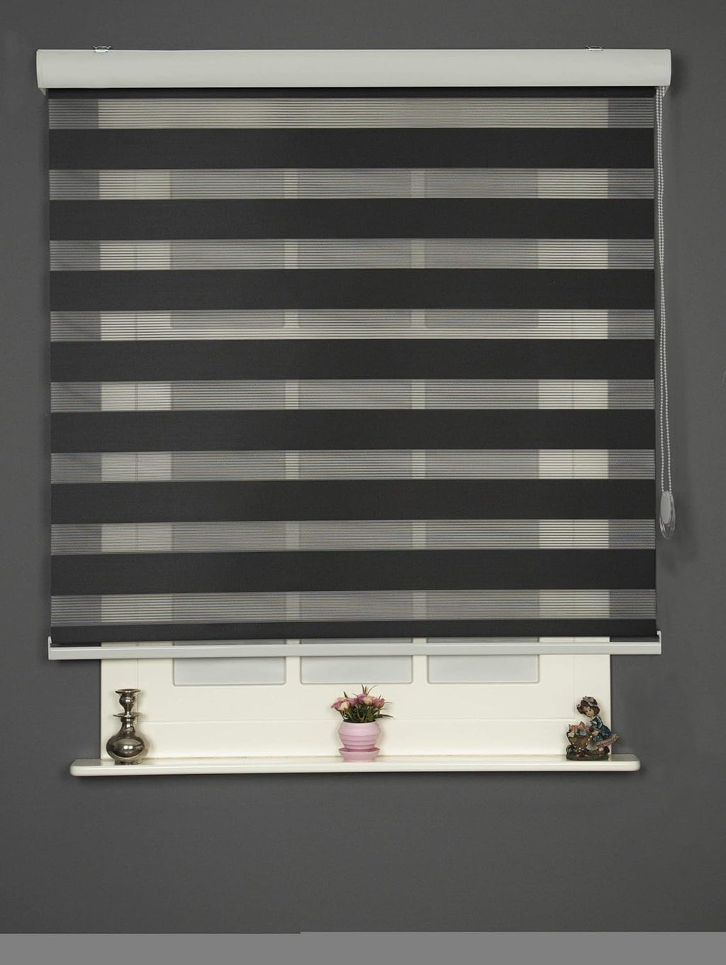 Shadesu Custom Size Zebra Blinds for Windows, 46" W x 72 H, Black, Dual Layer Free-Stop Zebra Shades, Light Control for Day and Night, Sheer Blinds for Indoor Windows, Bedroom, Kitchen