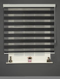 Shadesu Custom Size Zebra Blinds for Windows, 97" W x 72 H, Black, Dual Layer Free-Stop Zebra Shades, Light Control for Day and Night, Sheer Blinds for Indoor Windows, Bedroom, Kitchen
