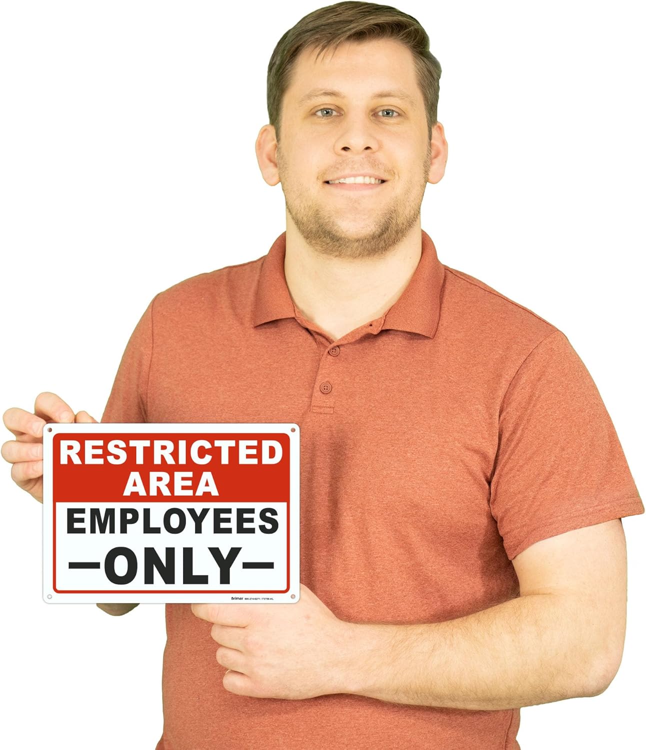 Brimar - 10 x 7" - Restricted Area Employees Only Sign - .055″ Polyethylene Plastic- Clear Text - Easy Installation