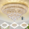 Large LED Crystal Raindrop Ceiling Light,Rose Gold, 20" Elegant Semi Flush Mount Chandelier Light Fixture with Remote Control for Living Room Kitchen Bedroom Hallway Entryway Foyer(Dimmable)