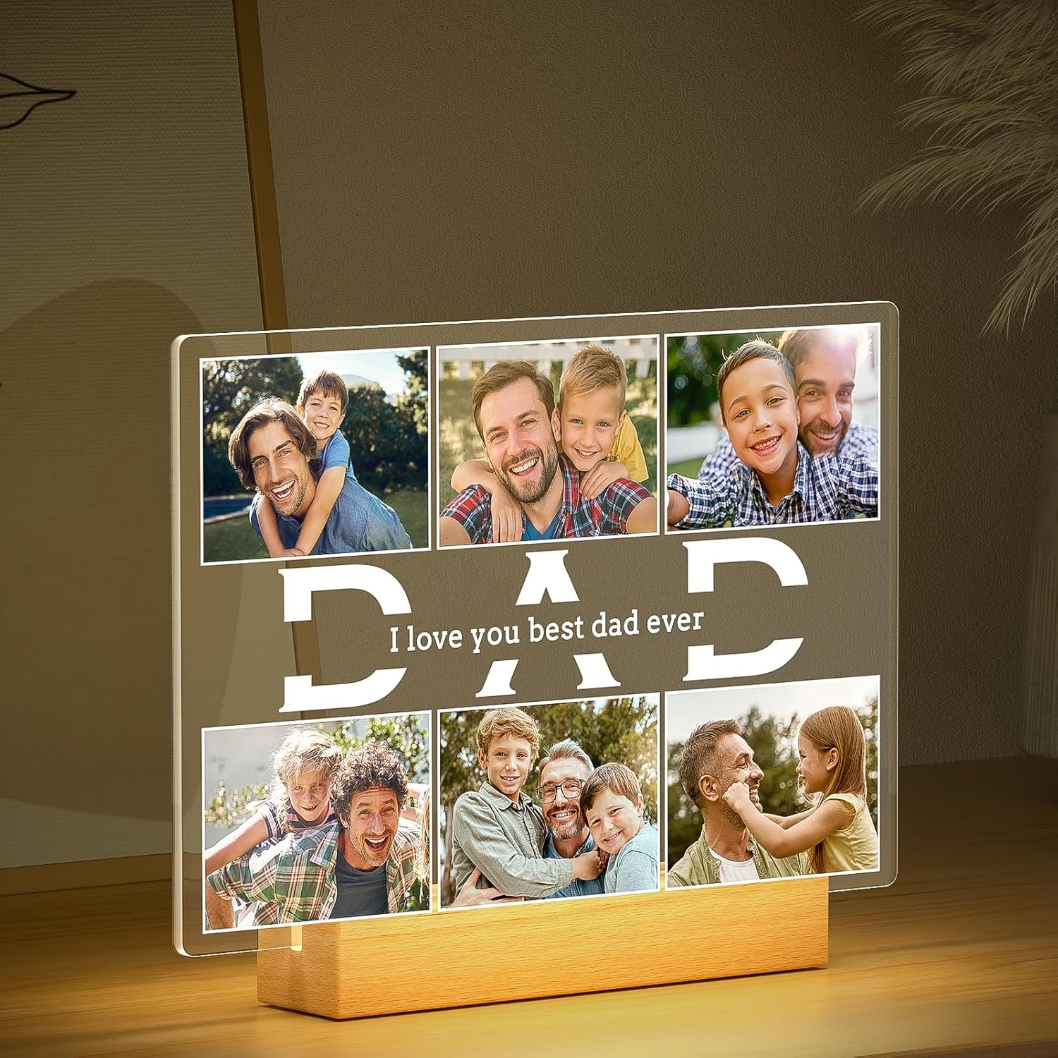 Personalized Birthday Gifts for Dad from Daughter Son, Custom Picture Frames with Photos, Customized Photo Frame with Night Light, Personalized Gifts for Dad Baby Kid Family