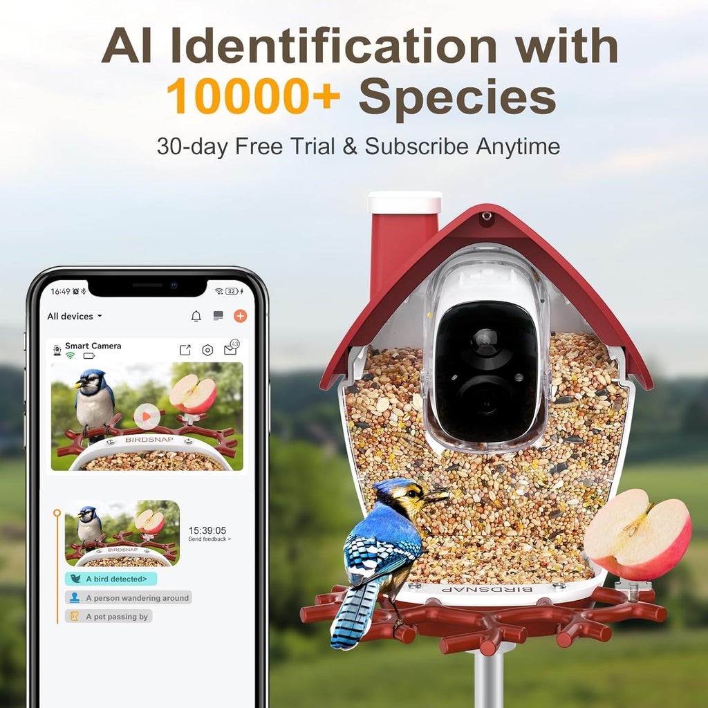 birdsnap® P33 - Smart Bird Feeder with Camera Solar Powered, 2K Video Bird Camera Feeder Live with 32GB Card, AI Identify Feather Species, Auto Record in Backyard, Ideal Gift for Birds Lover