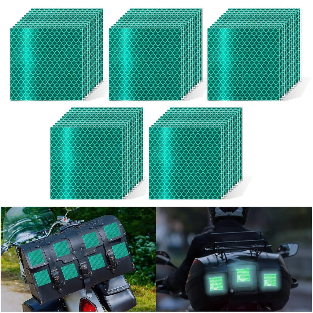 Non Fading Green Reflective Stickers 3 inch X 3 inch, Outdoor Waterproof High Visibility Warning Safety Adhesive Reflector Tape (50 Pcs)