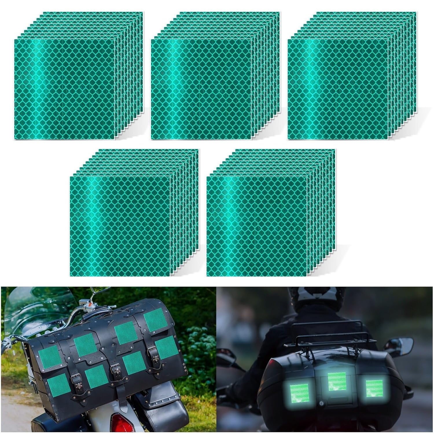 Non Fading Green Reflective Stickers 3 inch X 3 inch, Outdoor Waterproof High Visibility Warning Safety Adhesive Reflector Tape (50 Pcs)