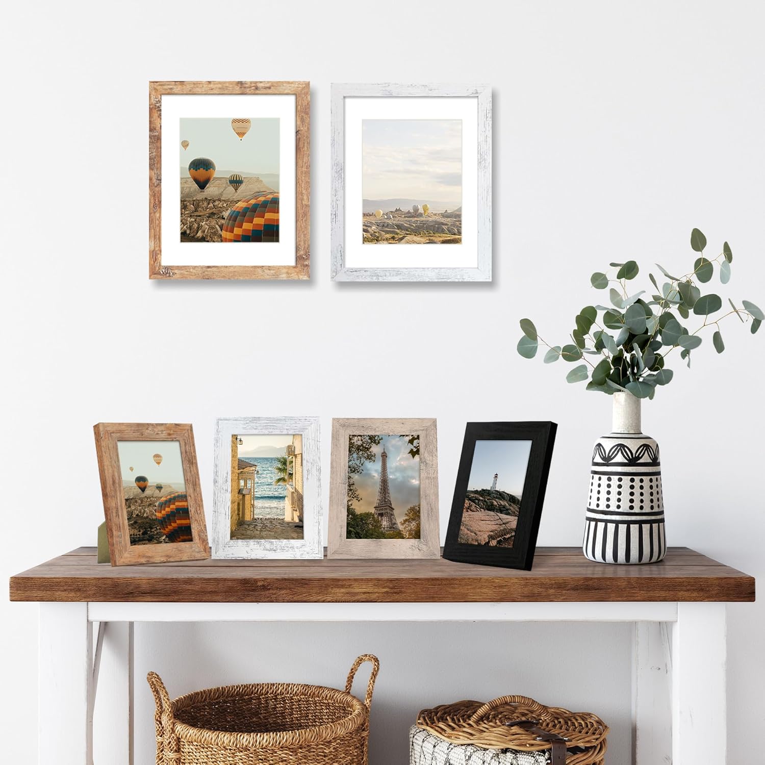 iRahmen 4x6 Picture Frame Set of 4 with High Definition Real Glass, Mixed Color Wood Photo Frames for Desktop Display and Wall Mounting