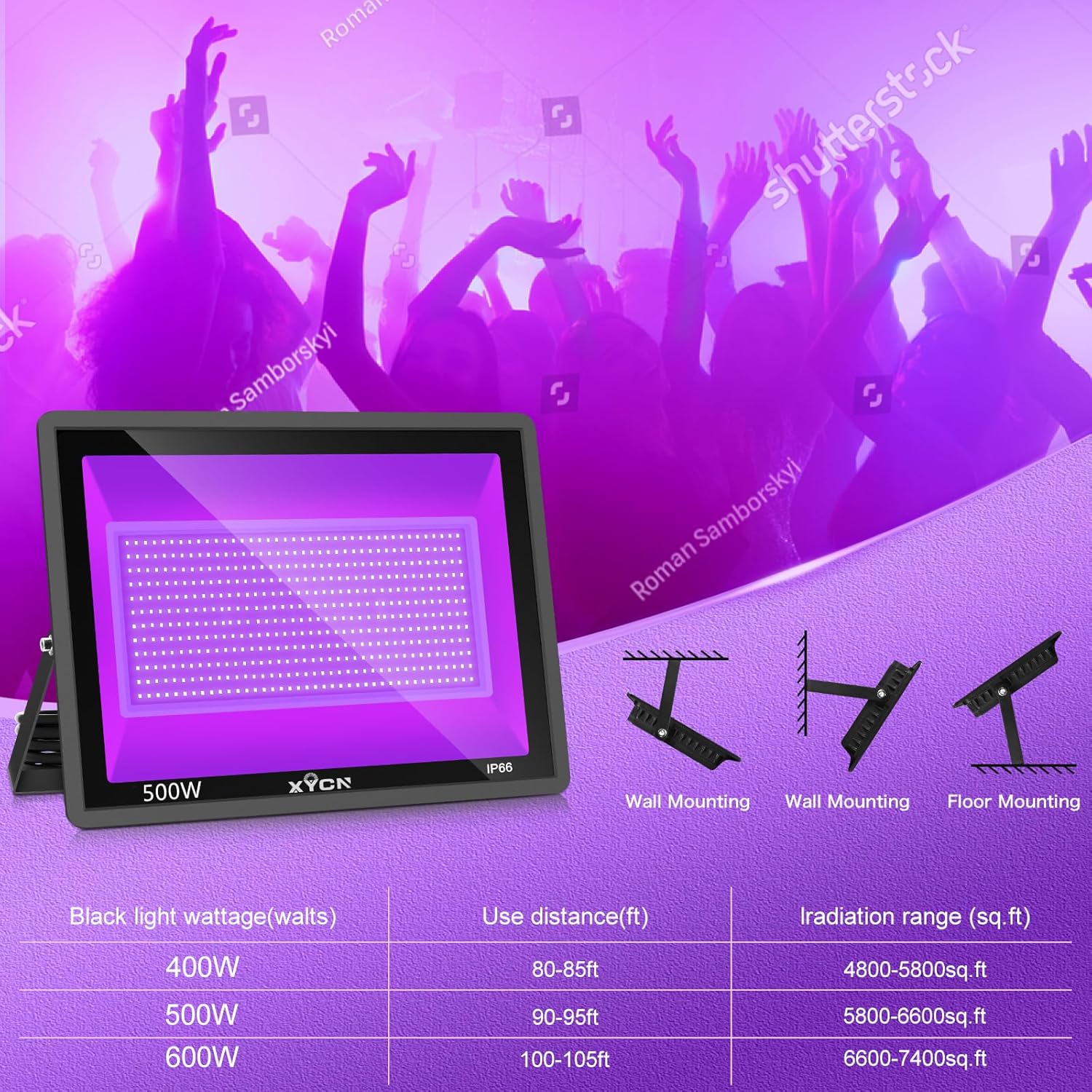 2 Pack 500W LED Black Lights,Outdoor Flood Blacklight Light with Plug, IP66 Waterproof 395nm to 410nm forGlow in The Dark, Dance Party, Stage Lighting, Body Paint, Fluorescent Poster, Neon Glow