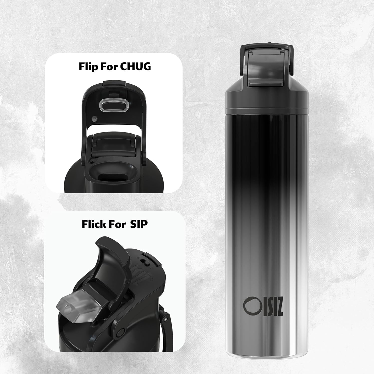 OISIZ Insulated Water Bottle 24 oz with 2 in 1 Spout and Straw Lid,One Click Safety Lock,100% Leakproof,Keep Cold 24H,Vacuum Stainless Steel Water Bottle for School,Travel and Sports,Dishwasher Safe