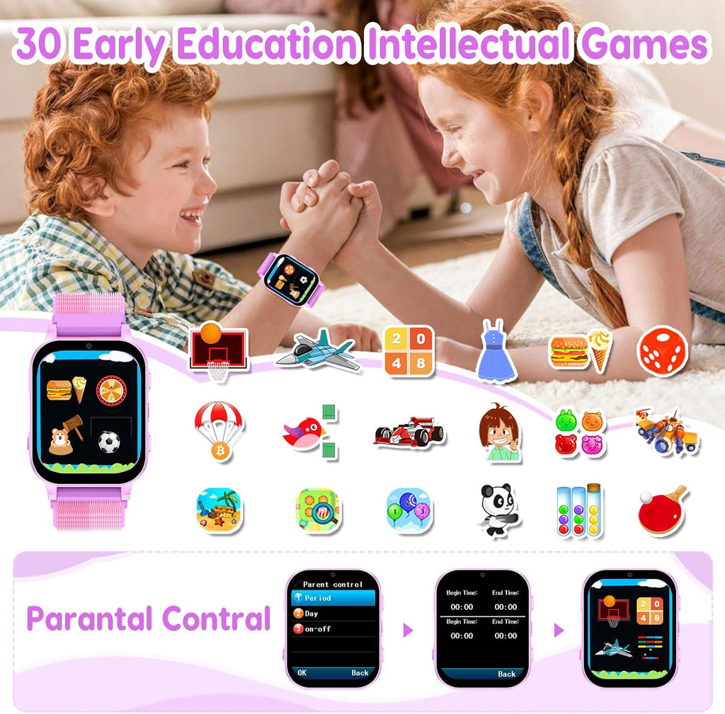 cjc HD Touchscreen Smartwatch for Girls Ages 4-12 - Includes 28 Games, Camera, Music, Pedometer - Fun & Educational Birthday Gift Idea (Purple)