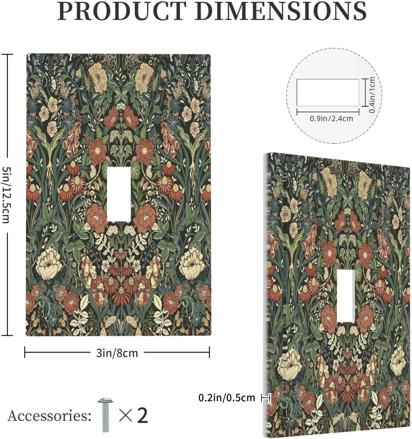 Decorative Light Switch Cover Vintage Dark Floral William Morris Green Flower 1 Gang Single Toggle Device Electrical Faceplate Switchplates Decorator Outlet Wall Plate for living Room Home