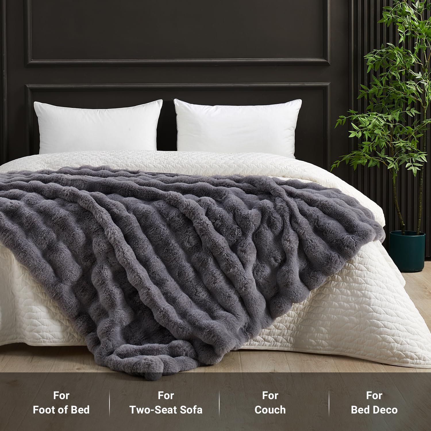 SAPHREAS Faux Fur Throw Blanket for Couch, Fluffy Fuzzy Bubble Blanket for Sofa Bed Living Room, Grey Decor Soft Cozy Gifts for Women Men, 50x60” Gray