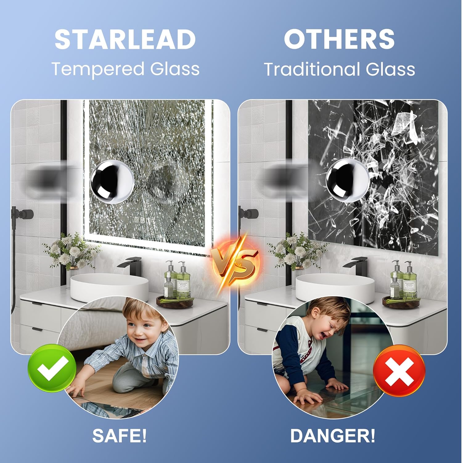 STARLEAD 32"x20" LED-Bathroom-Mirror-with-Lights, Wall-Mounted with Bluetooth Speaker, Anti-Fog, 3 Color Temperature, Dimmable Brightness, IP65 Waterproof, Tempered Glass, Frontlit & Backlit, Arched