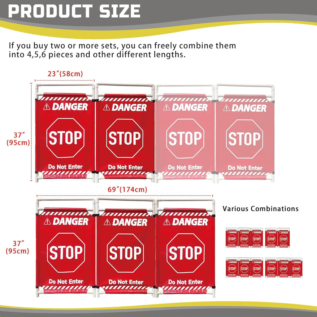 Safety Caution Barricade 2Panels Foldable Security Signs With PVC Tarp Removable Safety Barrier Wet Floor Guard Symbol Clear Printing Safety Fence(Red)