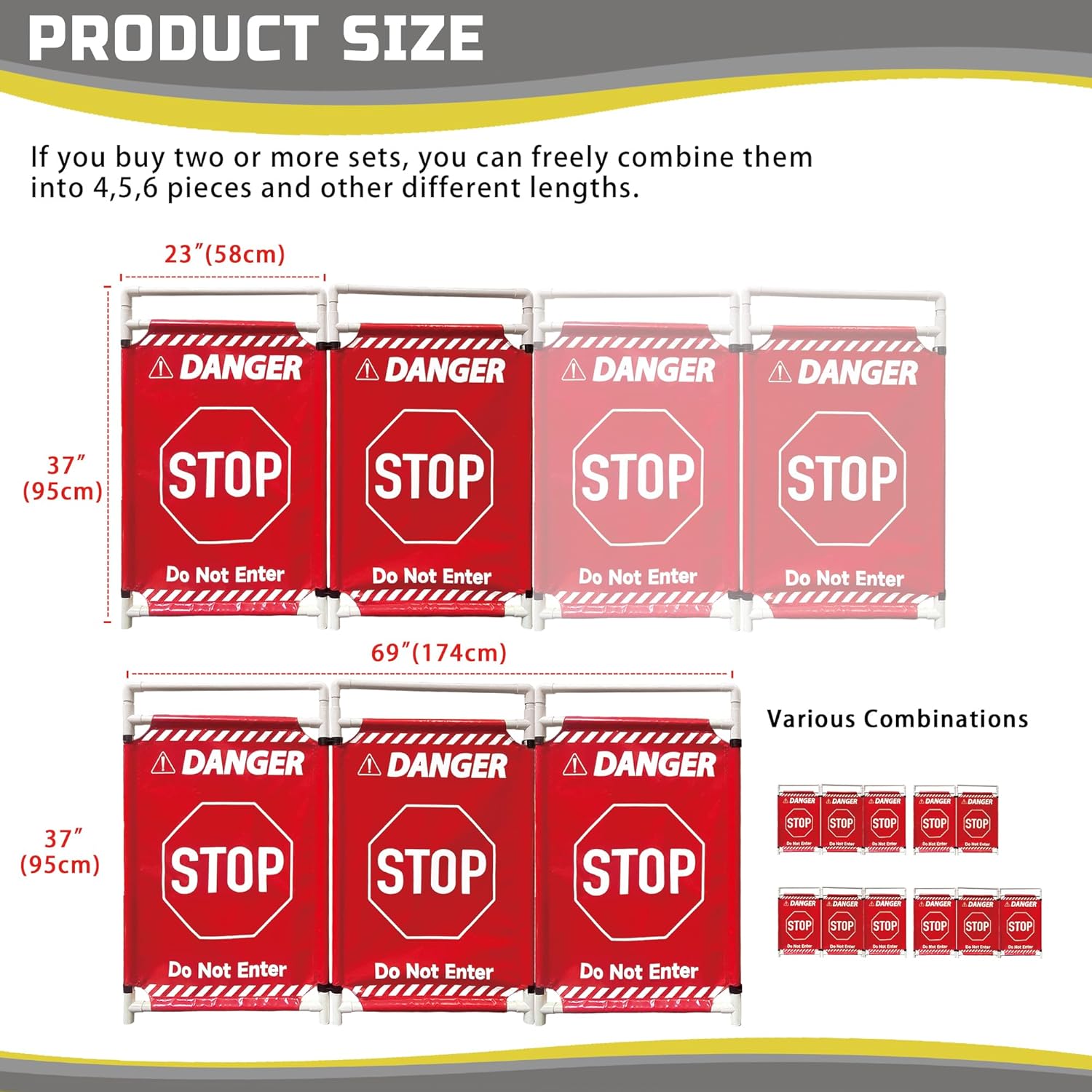 Safety Caution Barricade 2Panels Foldable Security Signs With PVC Tarp Removable Safety Barrier Wet Floor Guard Symbol Clear Printing Safety Fence(Red)