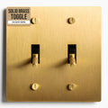 2-Gang Satin Solid Brass Plated Toggle Switch, 15A 120V AC Wall Mount, 3-Way Compatible Vintage Style Single Pole with Faceplate & Switch Module