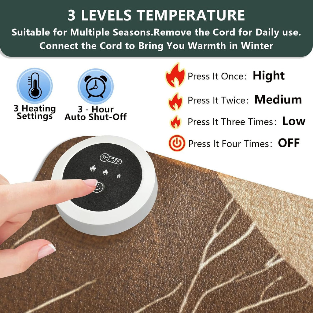 Heated Desk Pad Mouse Pad 31.5x13 Inch PU Leather Desk Mat with 3 Heat Levels Large Mouse Gaming Computer Laptop Mat Boho Brown Pattern