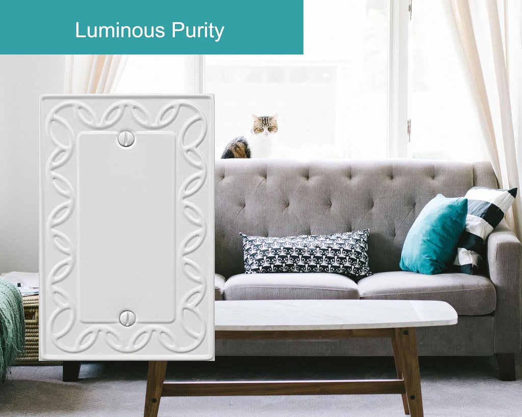 Single Blank Light Switch Cover NovaBloom Metal Wall Plate, 4-Pack White 1 Gang, Light Switch Cover Outlet Cover Decorative Wallplate, Durable