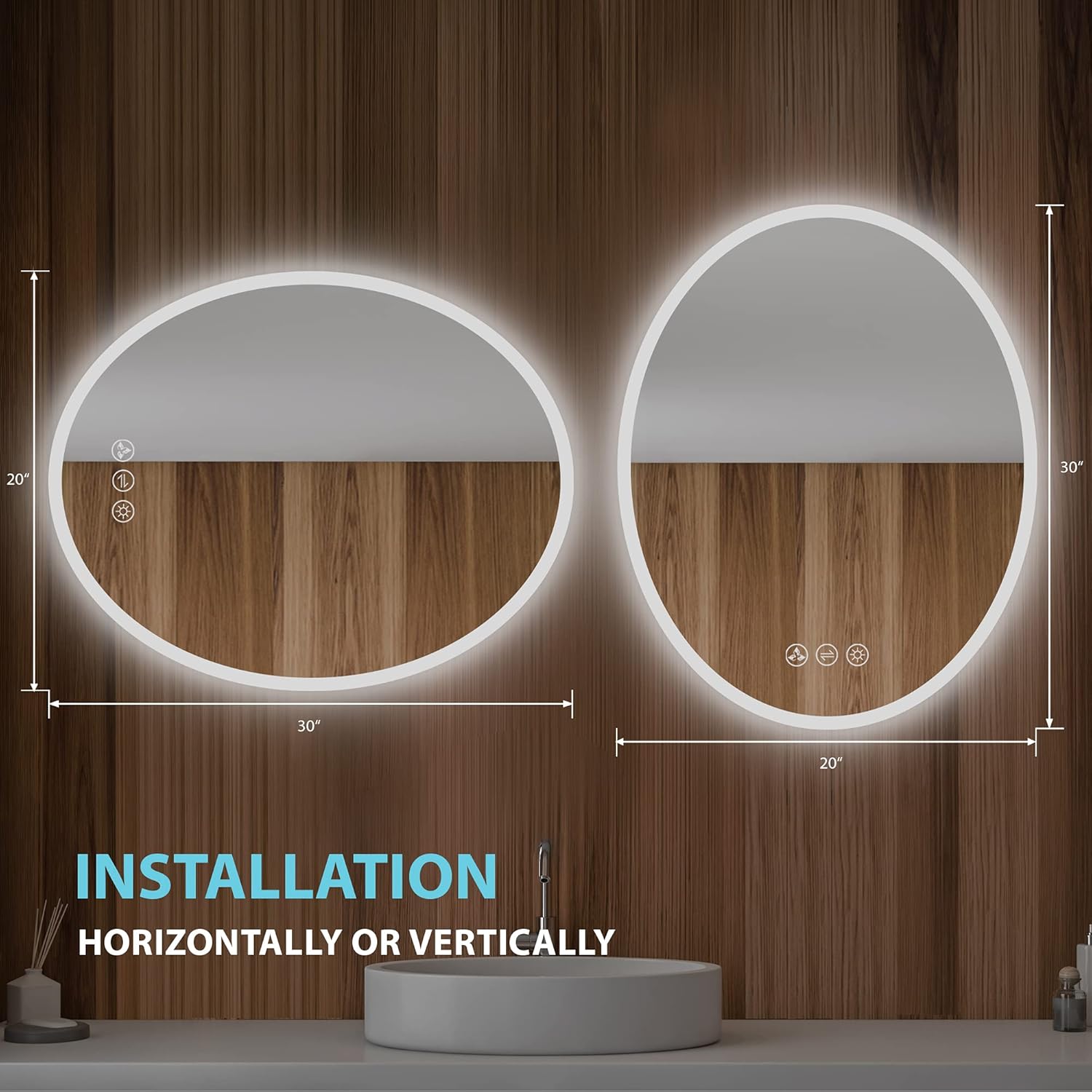 Blossom 20'' x 30'' LED Mirror for Bathroom Lighted Vanity Mirror for Wall Front Lights + Backlit LED Bathroom Mirror Anti-Fog Tempered Glass ETL Listed, Wall Mounted LED Vanity Mirror