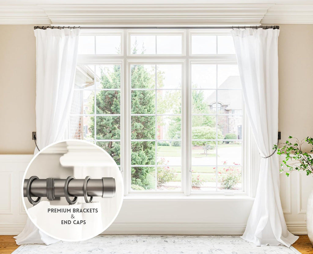 BlastHome® Non-Adjustable Luxury Curtain Rods for Windows, 1 ¼” Rod Set, 3 foot Fixed Length, Matte Graphite