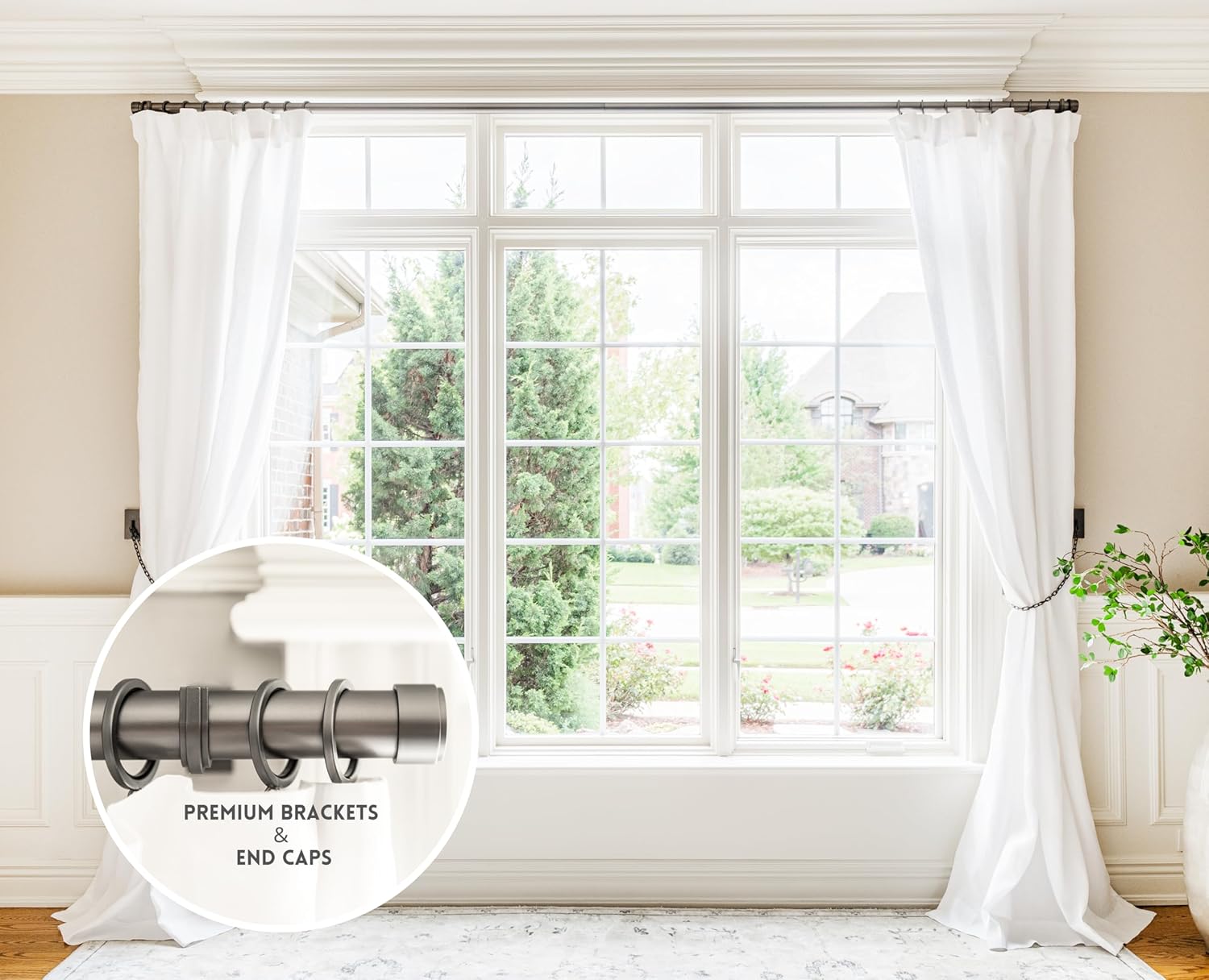 BlastHome® Non-Adjustable Luxury Curtain Rods for Windows, 1 ¼” Rod Set, 5 foot Fixed Length (Two Rods Connect for a Seamless Look), Matte Graphite