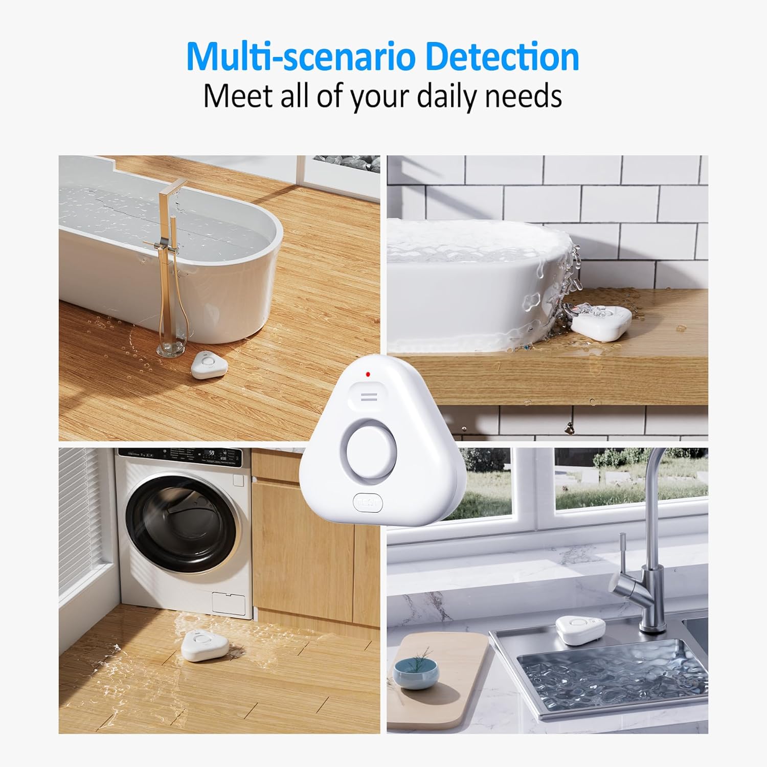 Smart Water Leak Detectors for Home WiFi with App Alerts, Stechro Ajustable 120dB Water Sensor Alarm Leak Detector for Basements Sink Kitchen Laundry, 5 Water Sensors & 1 Rechargeable Gateway