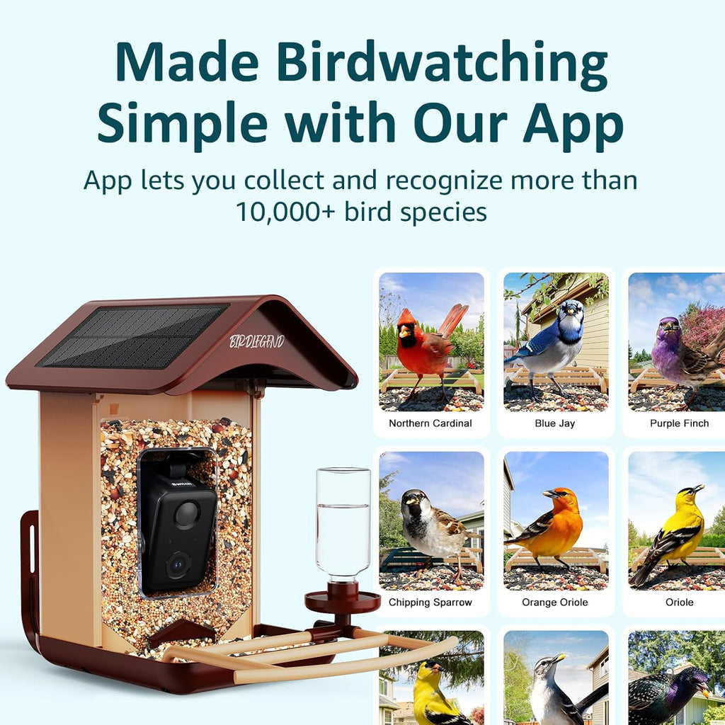 BIRDLEGEND® Bird Feeder with Camera Solar Powered, 2K Portrait Live Free AI Forever Instant Arrival Alerts with 64GB Card, Smart Camera Birds Feeders Wireless Outdoor Gift for Bird Lover, 2.4G WiFi