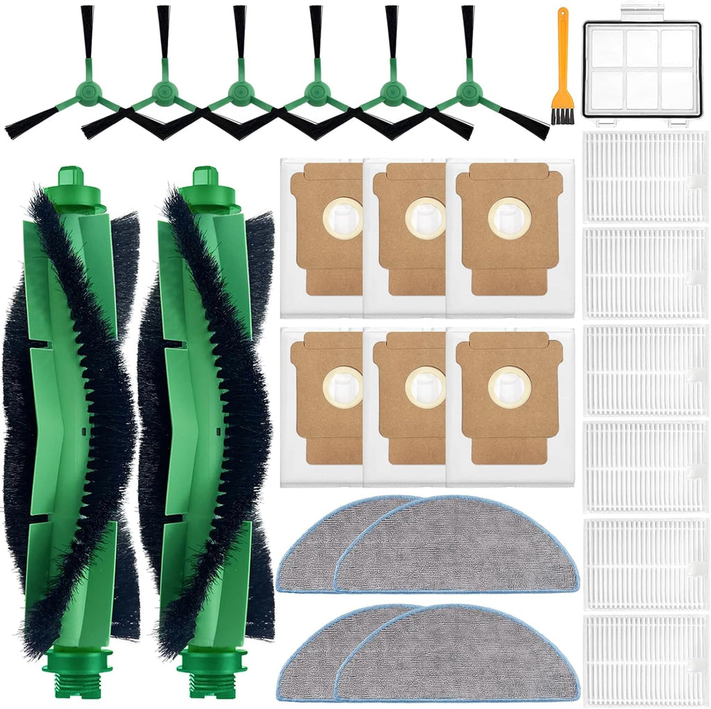 Replacement Parts Accessories Compatible with iRobot Roomba 104,105 Vac/Combo,Q052 Vac/Combo Q0520 105 Essential Vacuum Cleaner,2 Roller Brushes 6 Filters 1 Pre-Filter 4 Mop Pads 6 Side Brushes 6 Bags