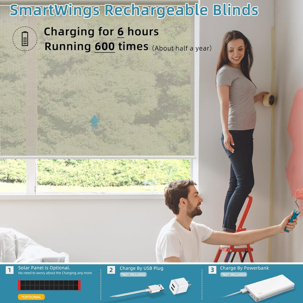 SmartWings Motorized Smart Blinds for Windows in Light Filtering, Electric Remote Roller Shades Compatible with Alexa/Google Home/Homekit, Custom Up to 110”W x 148”H, 5% Openness PVC Free Stone