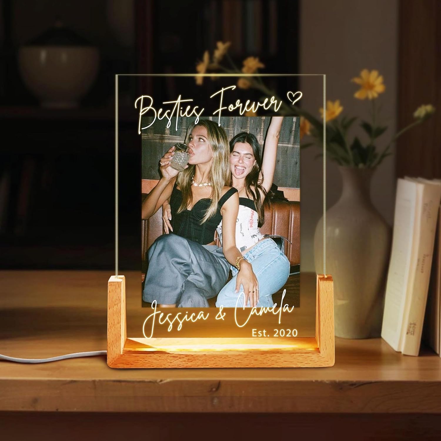 NAZENTI Personalized Bestie Picture Frame with Light, Best Friend Photo Lamp, Custom Photo Gifts, Gift For Besties, BFF Birthday Gift, Friendship Valentine Day Gifts